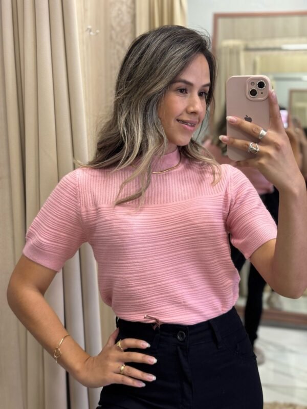 Blusa Manga Curta Modal Rosa