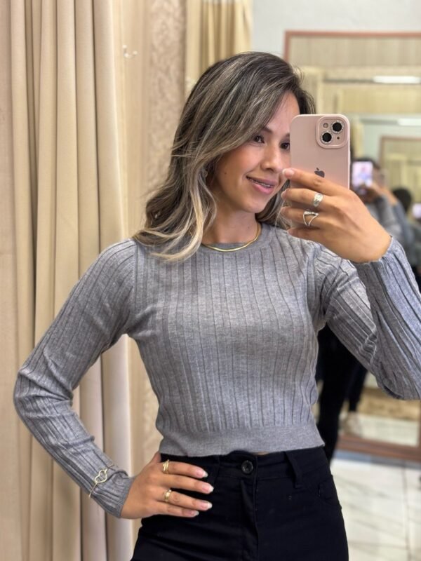 Blusa Modal Manga Longa Cinza
