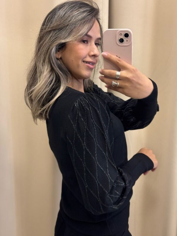 Blusa Modal Preta com Brilho - Imagem 2