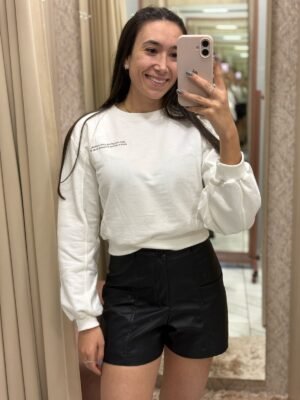 Blusa Moletom Cropped Off White