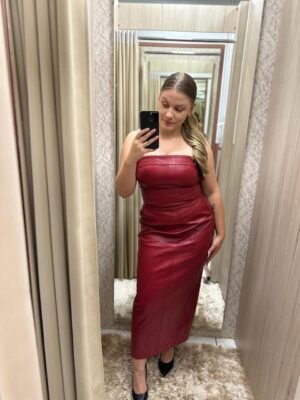 Vestido Midi Tomara que Caia em PU – Cor Rubi