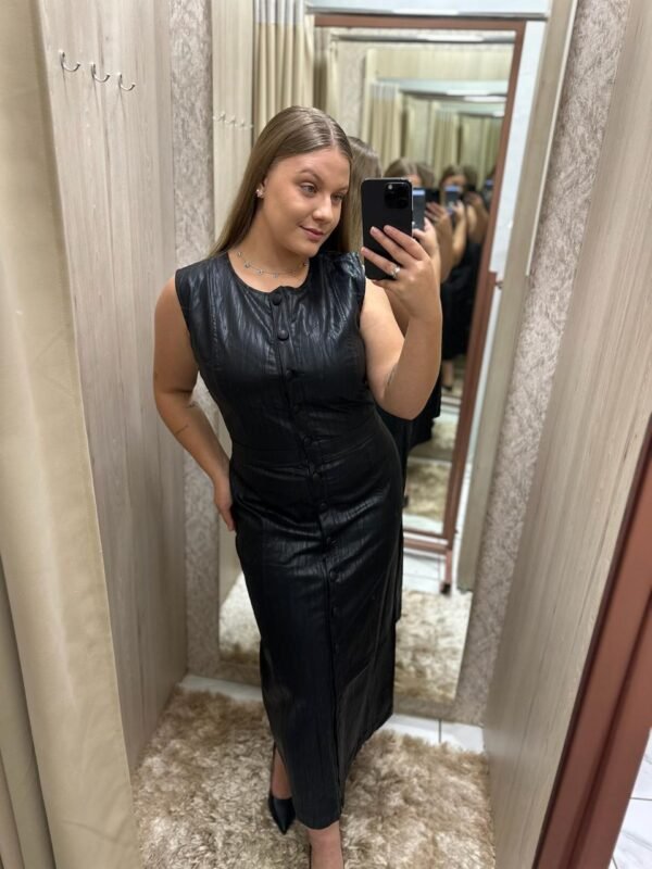Vestido Midi em PU Preto