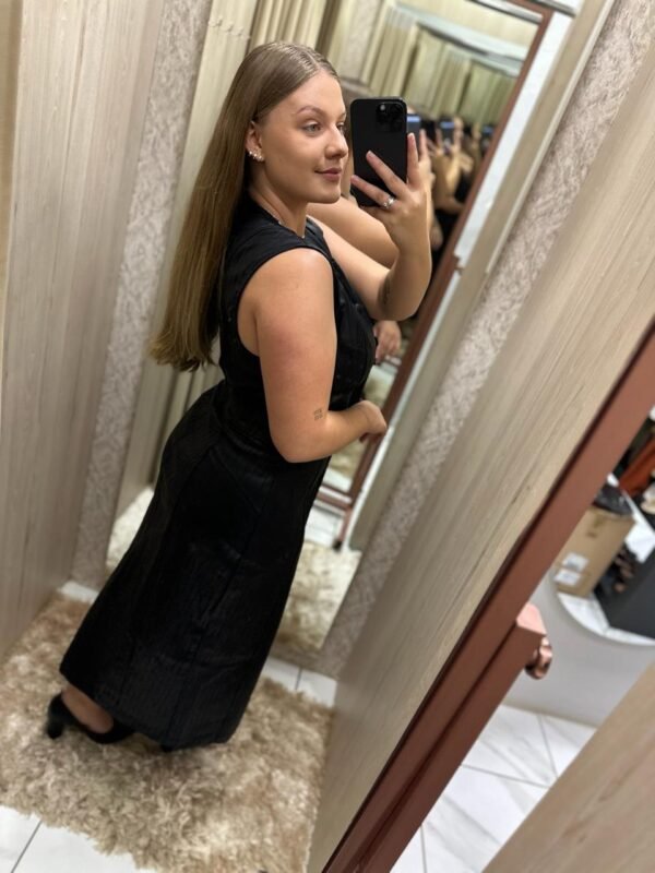 Vestido Midi em PU Preto - Imagem 3