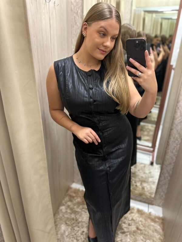 Vestido Midi em PU Preto - Imagem 4